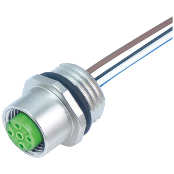 M12 female receptacle A-cod. front mount, PVC-wires 5X0.34 1m, Murr Elektronik, Mfr#: 7000-13561-9020100